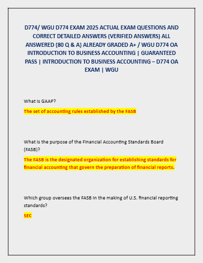WGU D774 – Introduction to Business Accounting (2025) | Verified Questions & Accurate Answers