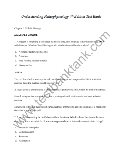 UNDERSTANDING PATHOPHYSIOLOGY TEST BANK VERIFIED QUESTIONS AND ANSWERS WITH RATIONALES
