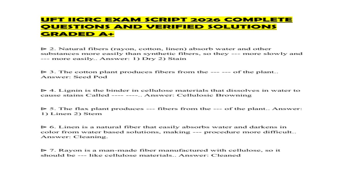 Uft iicrc exam script 2026 complete questions and verified solutions