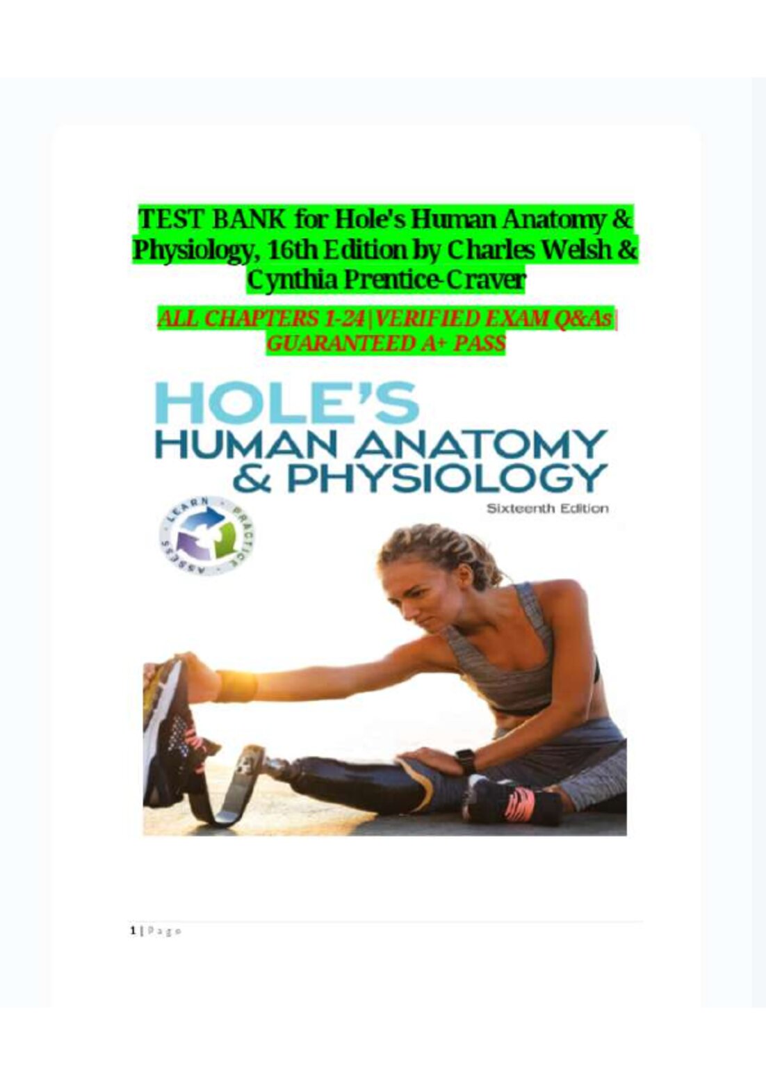 TEST BANK for Hole's Human Anatomy and Physiology, 16th Edition by Charles Welsh preview