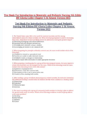 Test Bank For Introduction to Maternity and Pediatric Nursing 9th Edition BY Gloria Leifer Chapter