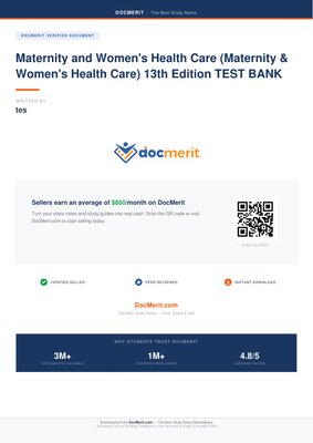 Maternity and Women's Health Care (Maternity & Women's Health Care) 13th Edition TEST BANK