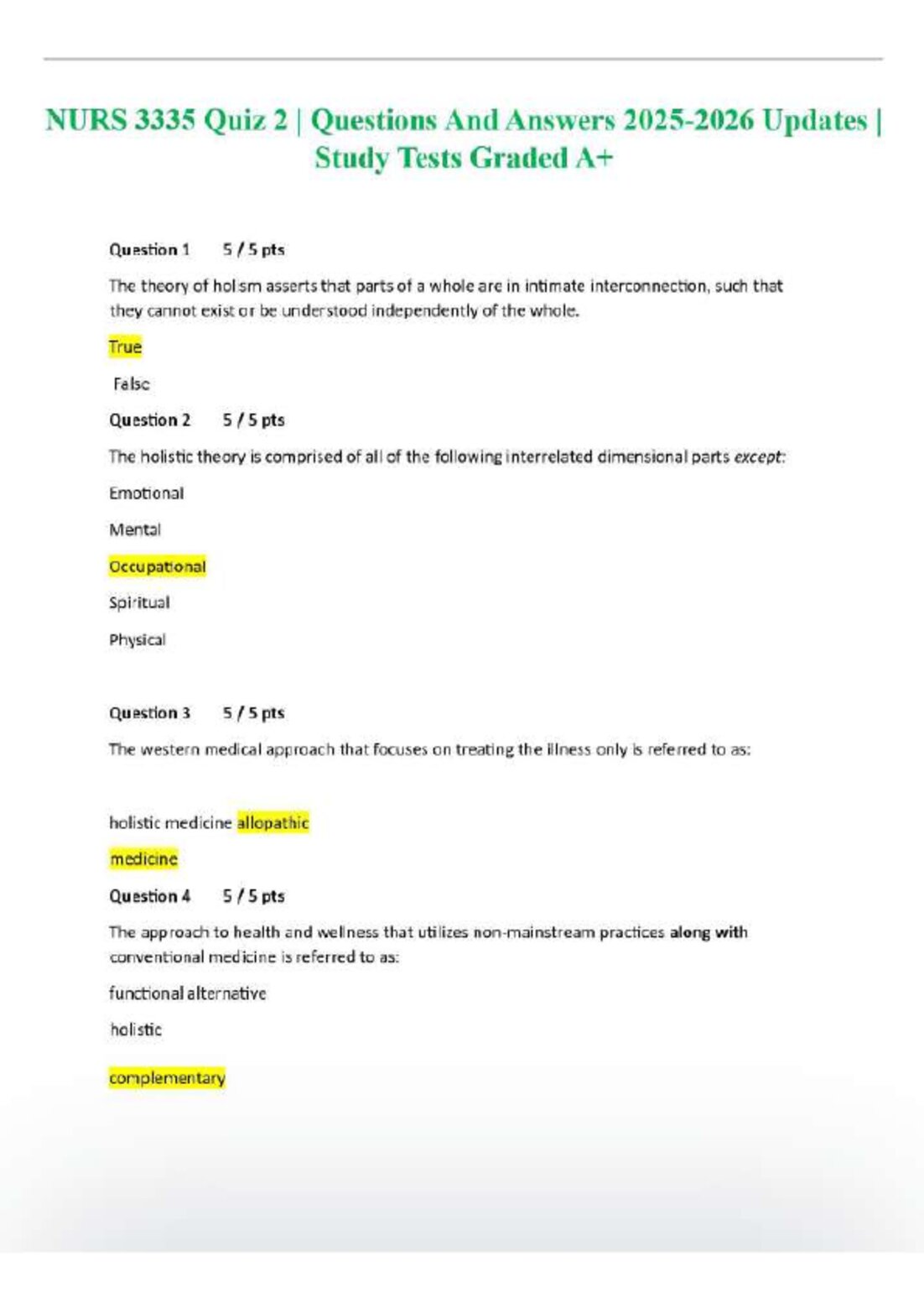 NURS 3335 Quiz 2 | Questions And Answers Updates | Study Tests Graded A+ preview