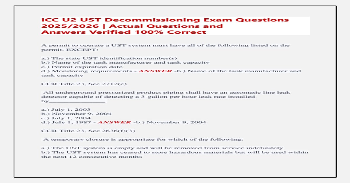 Icc u2 ust decommissioning exam questions 2025