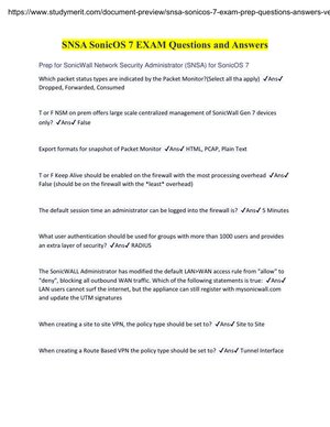 SNSA SonicOS 7 Exam Prep Questions and Answers | Verified Solutions | SonicWall Network Security Administrator Certification
