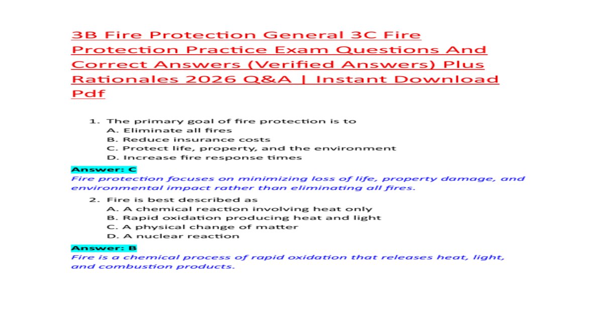 3b fire protection general 3c fire protection practice exam questions and correct answers