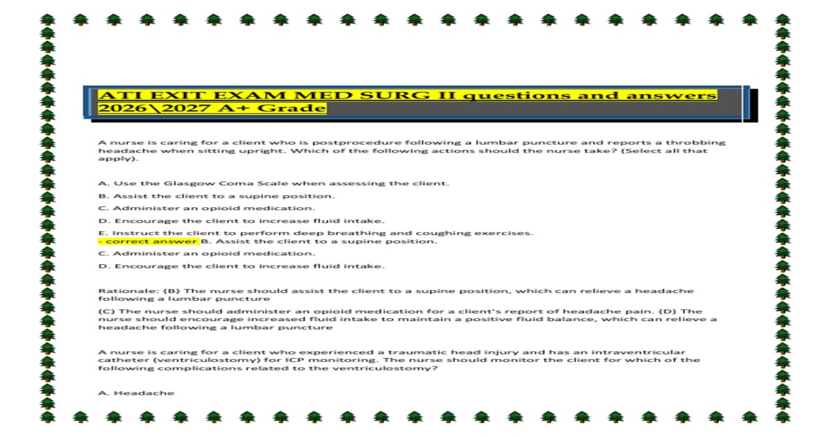 ATI EXIT EXAM MED SURG II questions and answers 2026\2027 A+ Grade