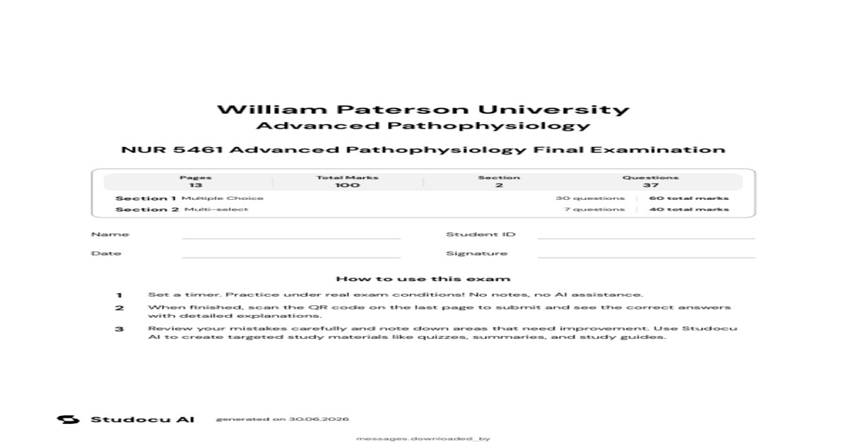 NURS 5461/ NURS5461 Final Exam (NEW 2026/ 2027 Update) Adult Gerontology Management Review | Questions and Answers | UTA