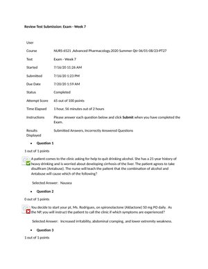 NURS 6521 Midterm Exam Study Guide | Advanced Pharmacology | Graded A | Walden University NP