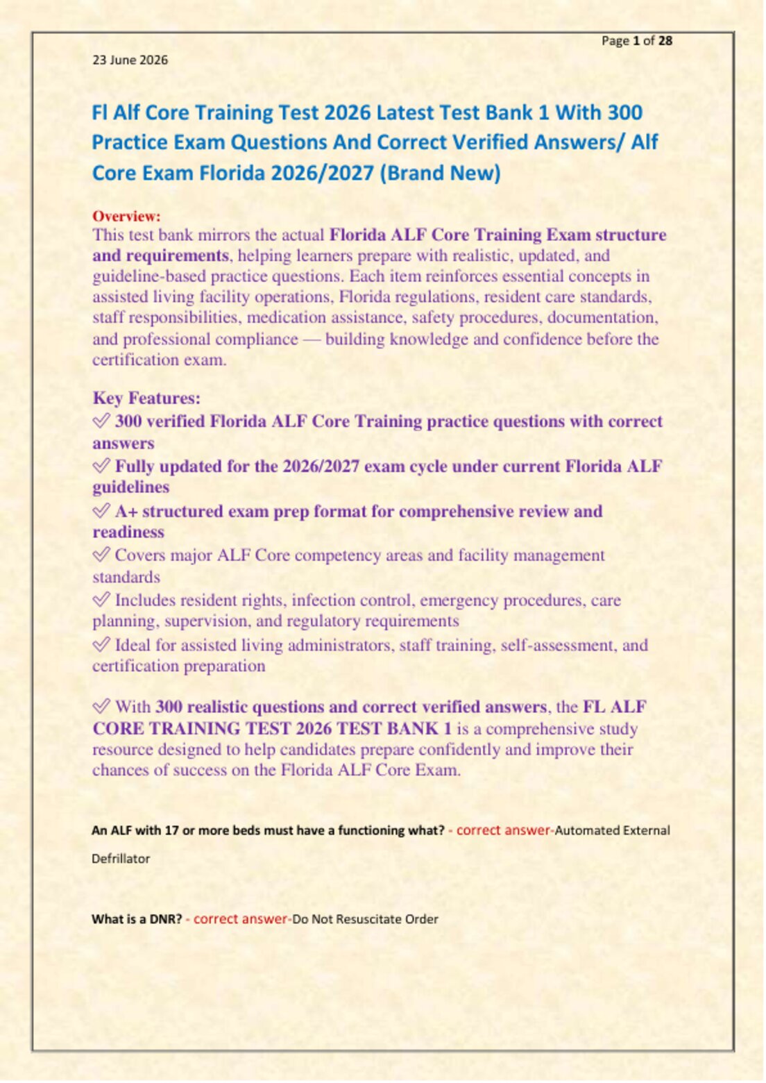 Fl Alf Core Training Test 2026 Latest Test Bank 1 With 300   Practice Exam Questions And Correct Verified Answers/ Alf  Core Exam Florida 2026/2027 (Brand New)