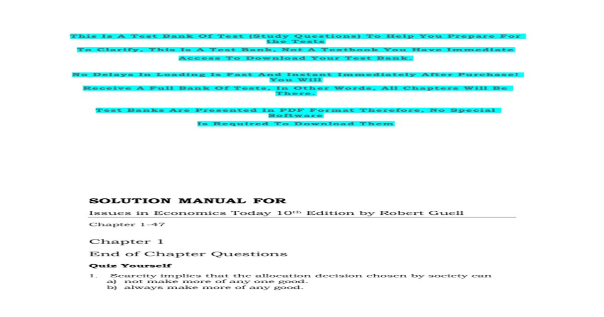 Solution Manual for Issues in Economics Today 10th Edition by Robert Guell All 1-47 Chapters Covered ,Latest Edition