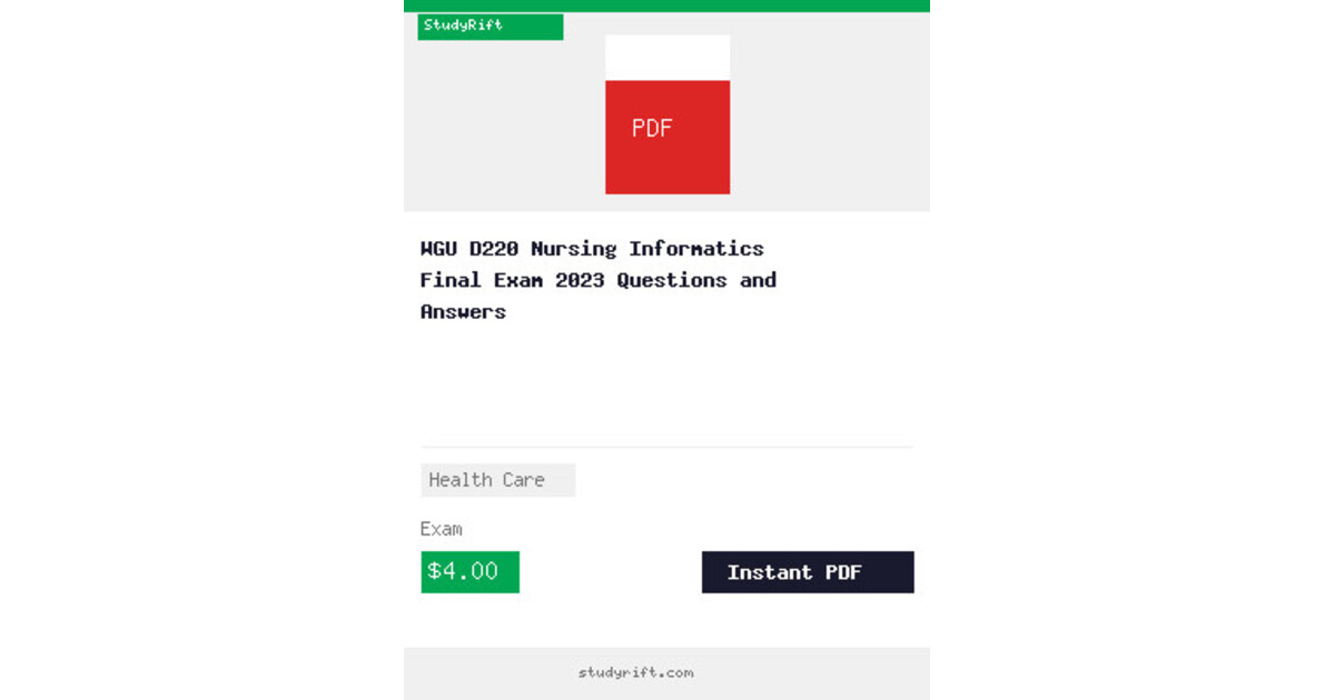 WGU D220 Nursing Informatics Final Exam 2023 Questions and Answers