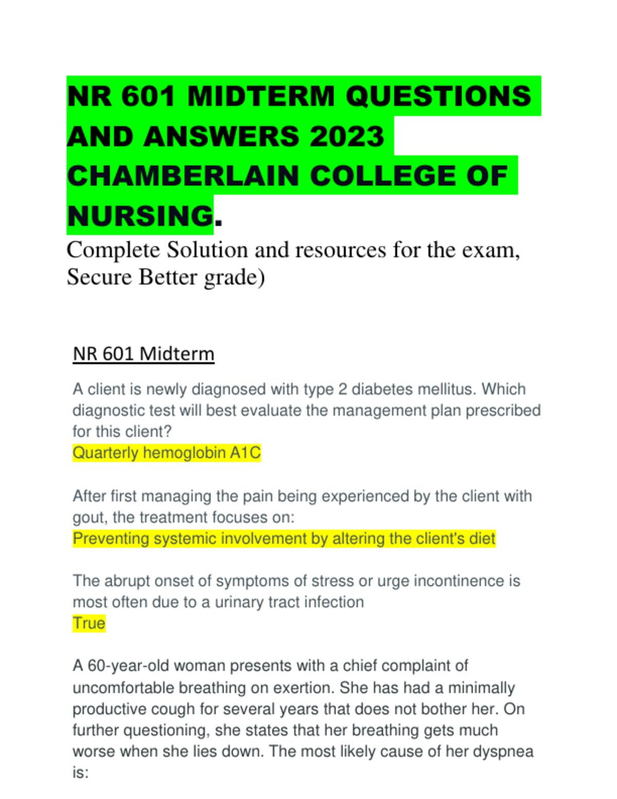 NR601 MIDTERM EXAM WITH VERIFIED QUESTIONS WITH CORRECT ANSWERS 2025/2026 NEWEST EXAM preview