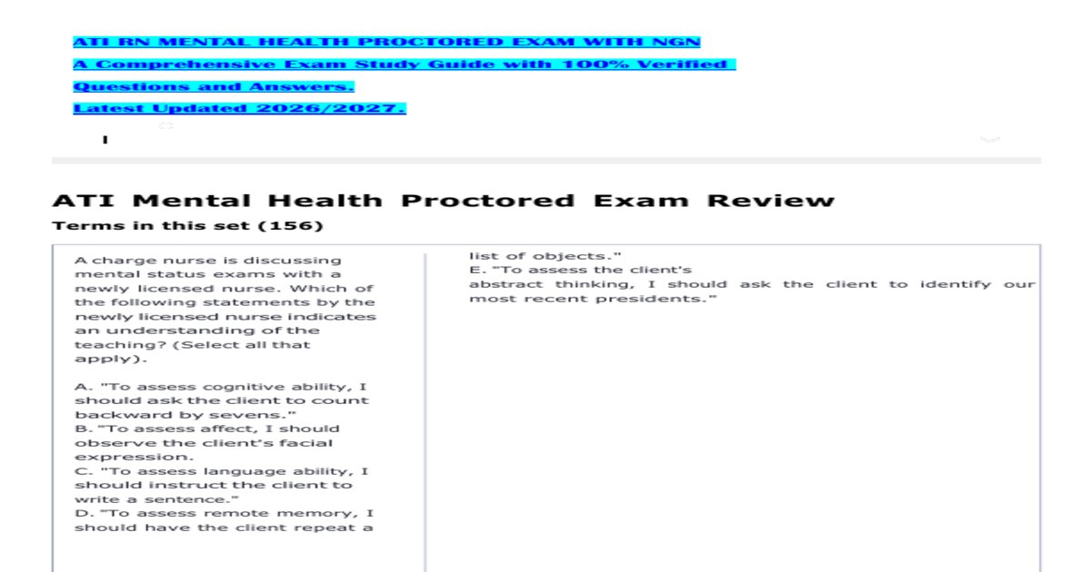 ATI Mental Health Proctored Exam