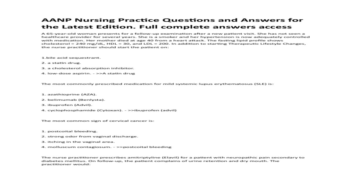 Aanp nursing practice questions and answers for the latest edition