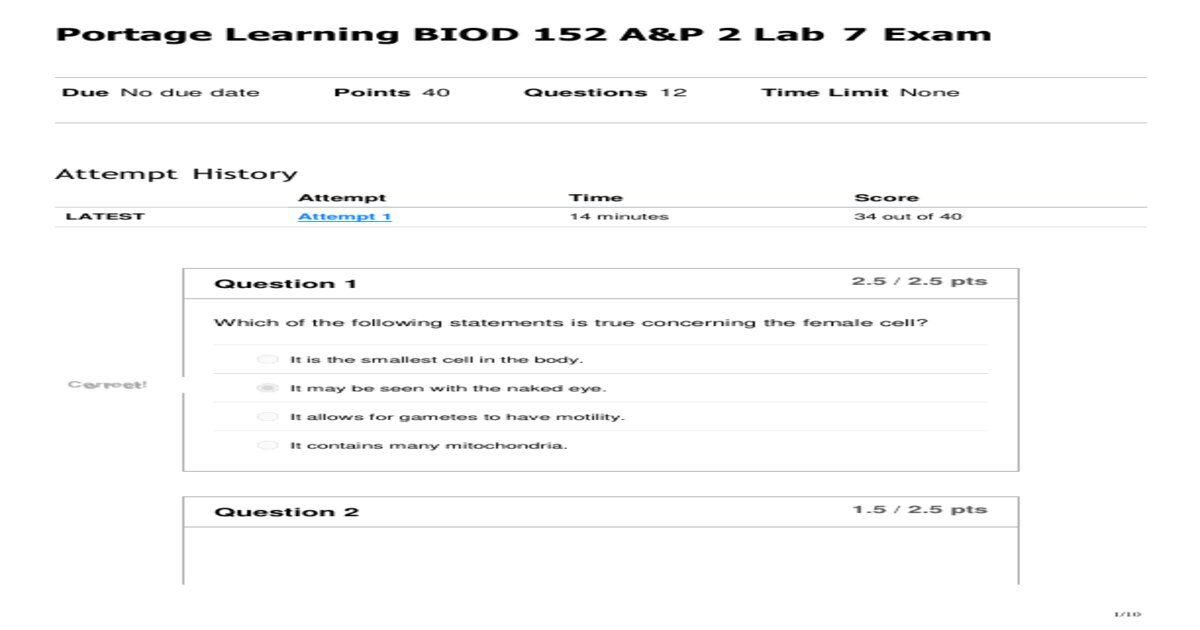 Portage learning biod 152 lab 7 exam