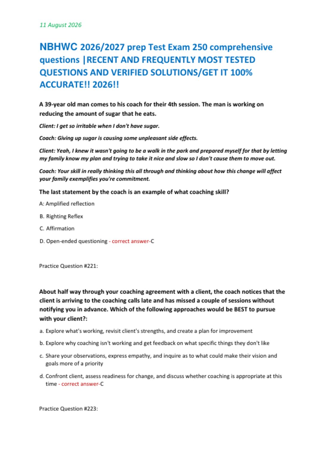 NBHWC 2026/2027 prep Test Exam 250 comprehensive  questions |RECENT AND FREQUENTLY MOST TESTED  QUESTIONS AND VERIFIED SOLUTIONS/GET IT 100%  ACCURATE!! 2026!!