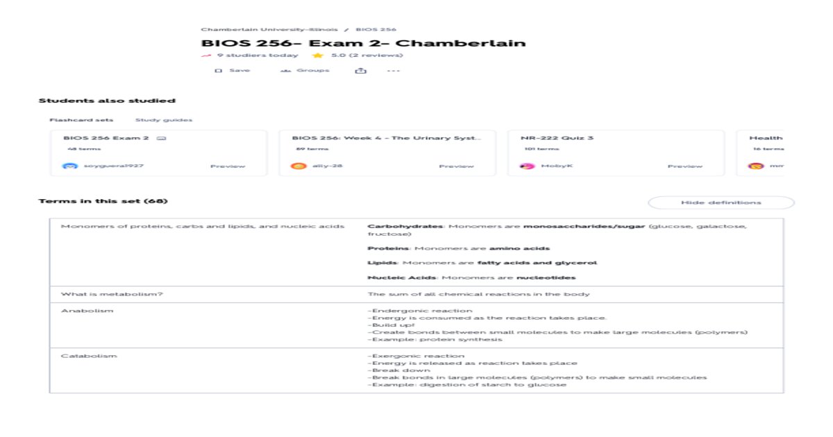 BIOS 256- Exam 2- Chamberlain — Healthcare Exam (Elaborations)