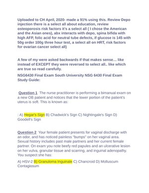 NSG 6430 Final Exam Study Guide | Advanced Nursing Practice Review & Key Concepts (South University)