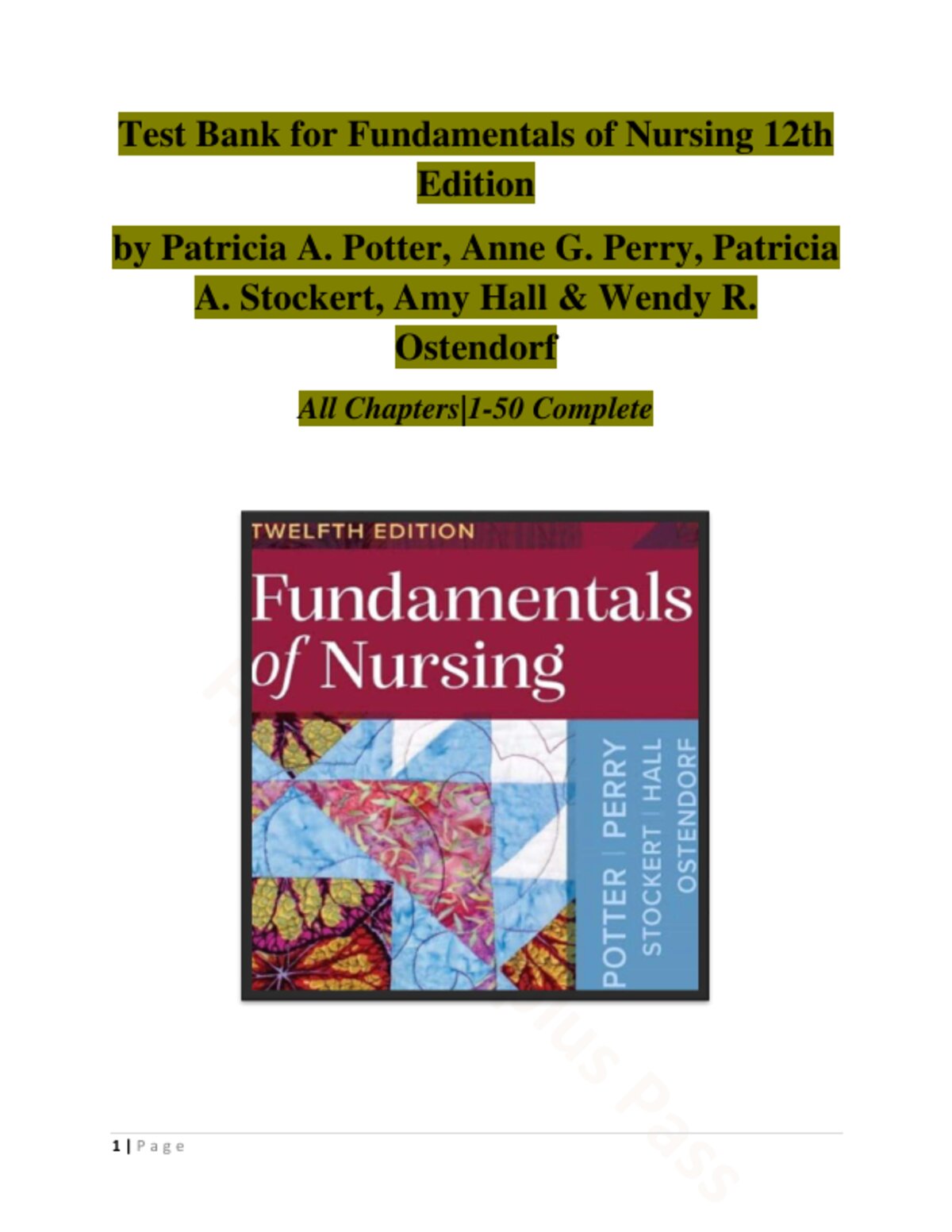 Test Bank for Fundamentals of Nursing 12th Edition By Potter, Perry, Stockert, Hall, Ostendorf. preview