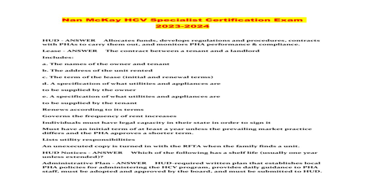 Nan mckay hcv specialist certification exam 2023 2024