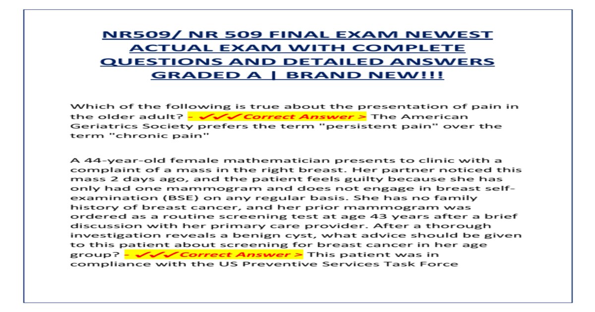 Nr509 final exam newest 2026 actual exam questions and correct detailed answers preview