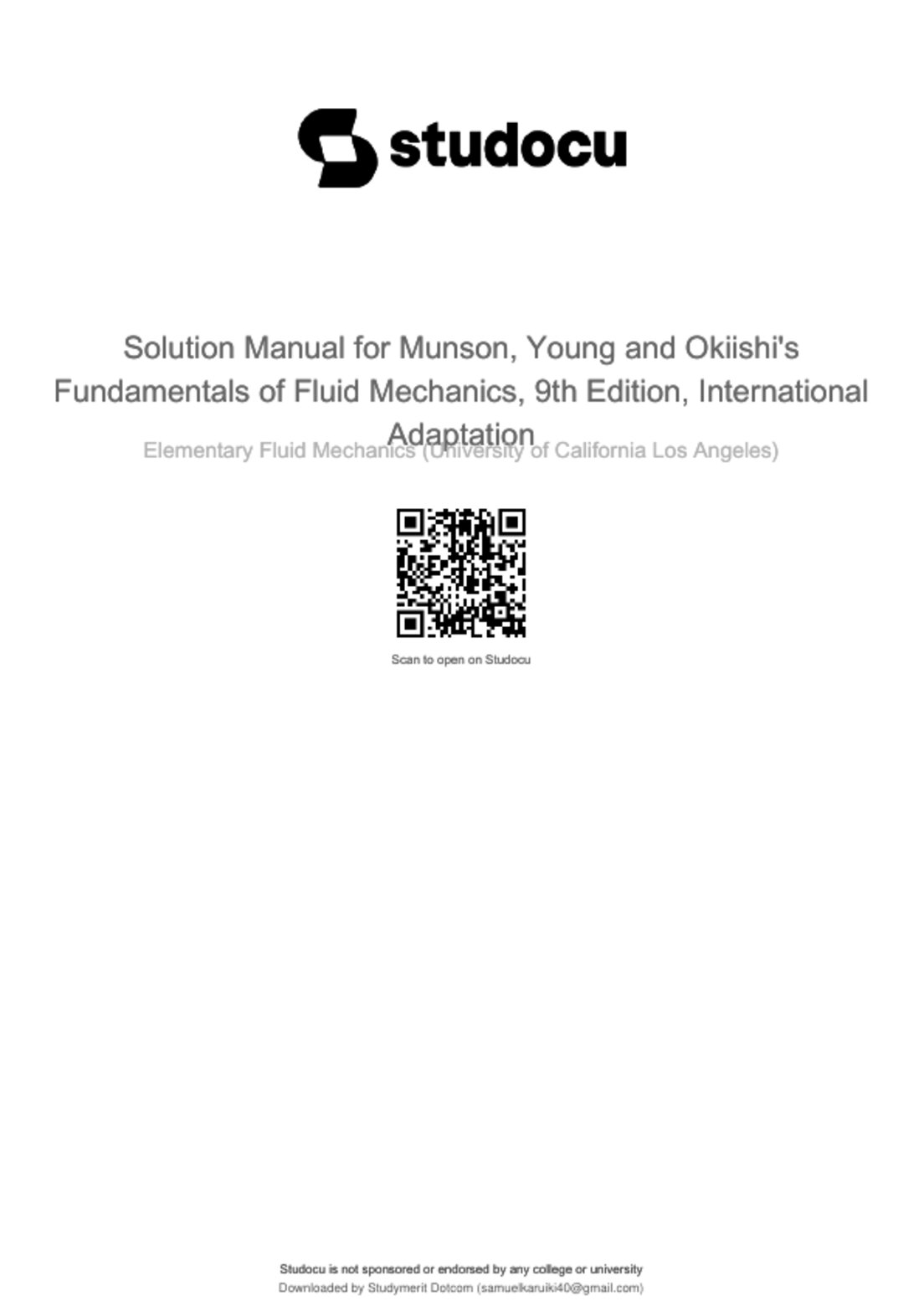 Solutions Manual – Fundamentals of Fluid Mechanics 9th Edition | Munson, Young, Okiishi | PDF preview