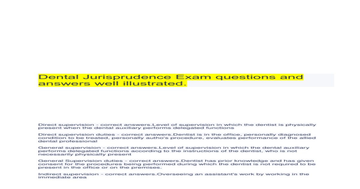 Dental jurisprudence exam questions and answers well illustrated