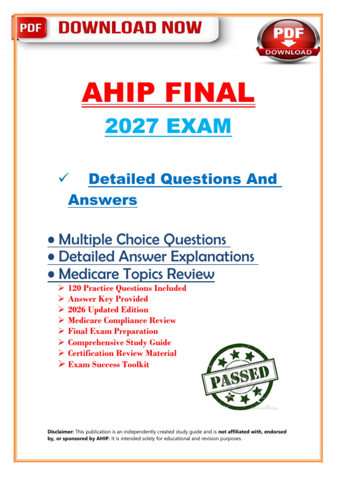 AHIP 2027 Final Exam – Medicare Certification – Actual Questions & Answers (AHIP) Guarantee Pass preview