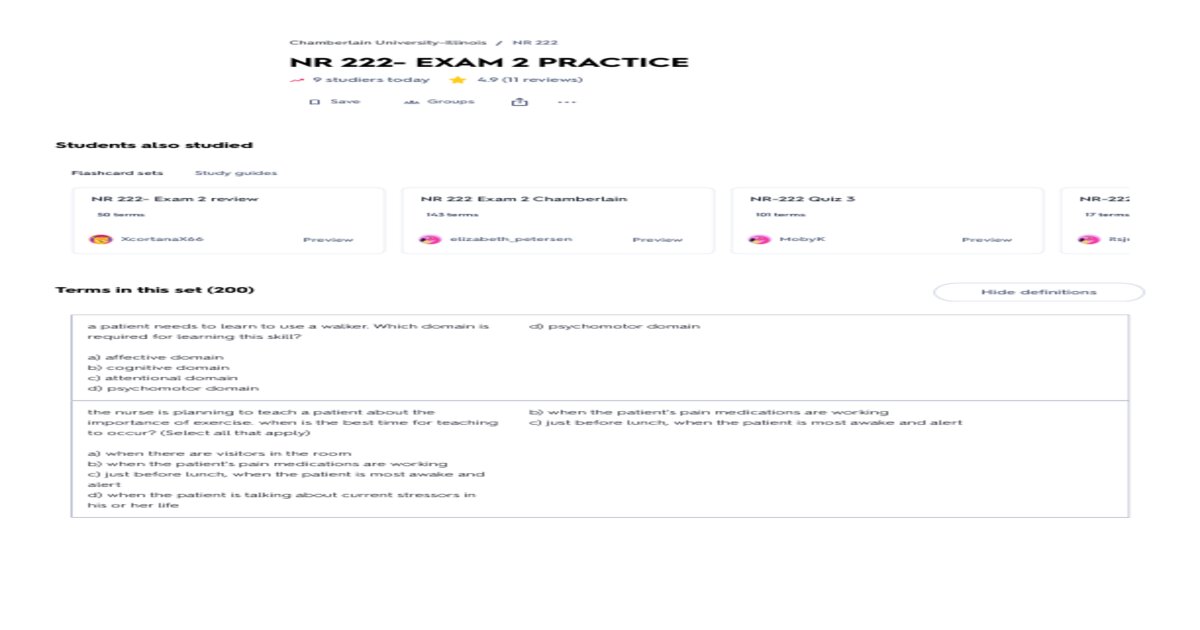 NR 222- EXAM 2 PRACTICE — Healthcare Exam (Elaborations)
