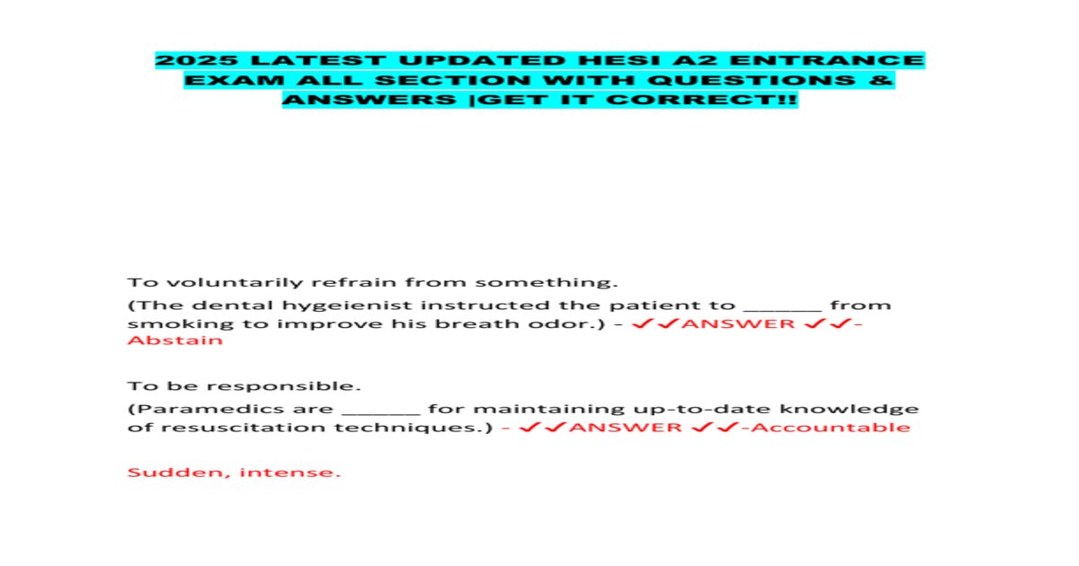 2025 latest updated hesi a2 entrance exam all section with questions