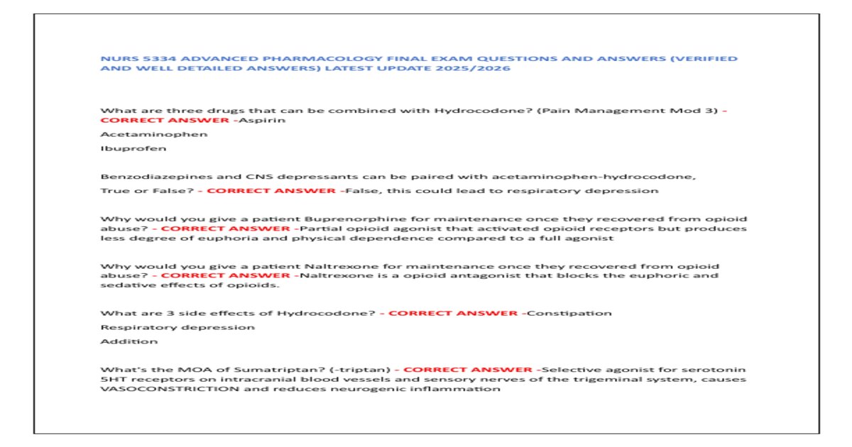 Nurs 5334 advanced pharmacology final exam