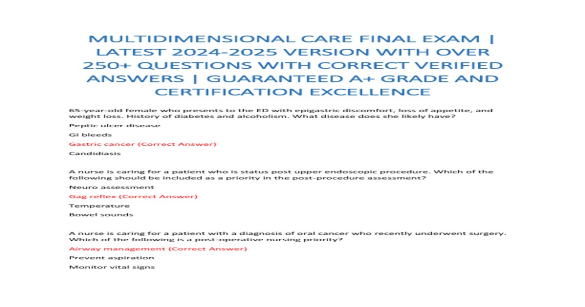 MULTIDIMENSIONAL CARE FINAL EXAM | LATEST 2024-2025 VERSION