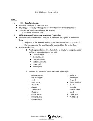 BIOS 251 Anatomy & Physiology with Lab  Exam 1
