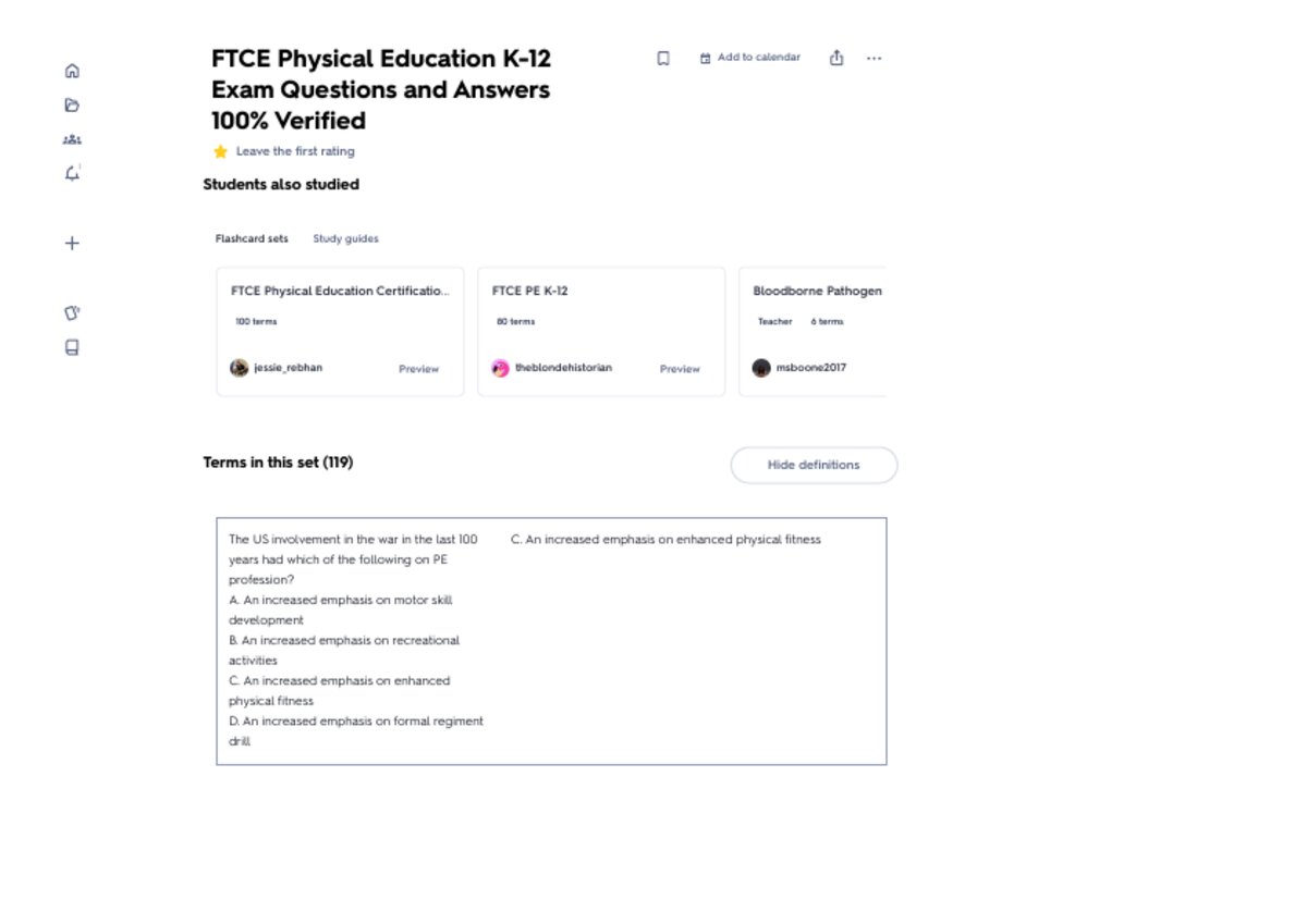 FTCE Physical Education Certification Exam Questions and Answers 2026 preview
