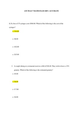 TEAS 7 Math Exam Questions and Answers – Complete Practice Study Guide