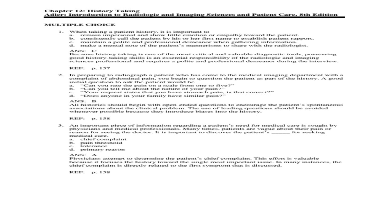 Introduction to radiologic and imaging sciences and patient care test bank