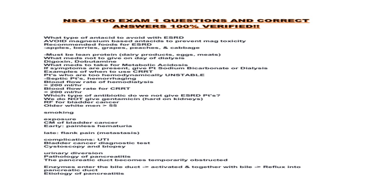 Nsg 4100 exam 1 questions and correct answers 100 verified