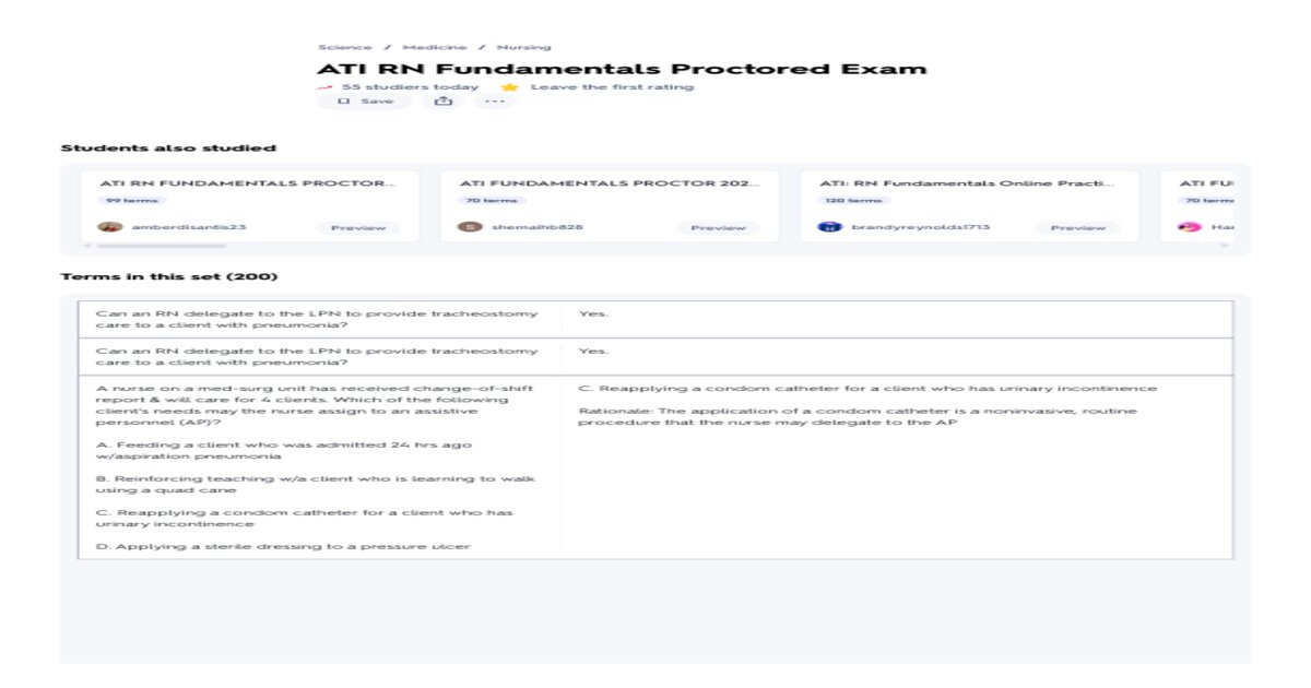 ATI RN Fundamentals Proctored Exam