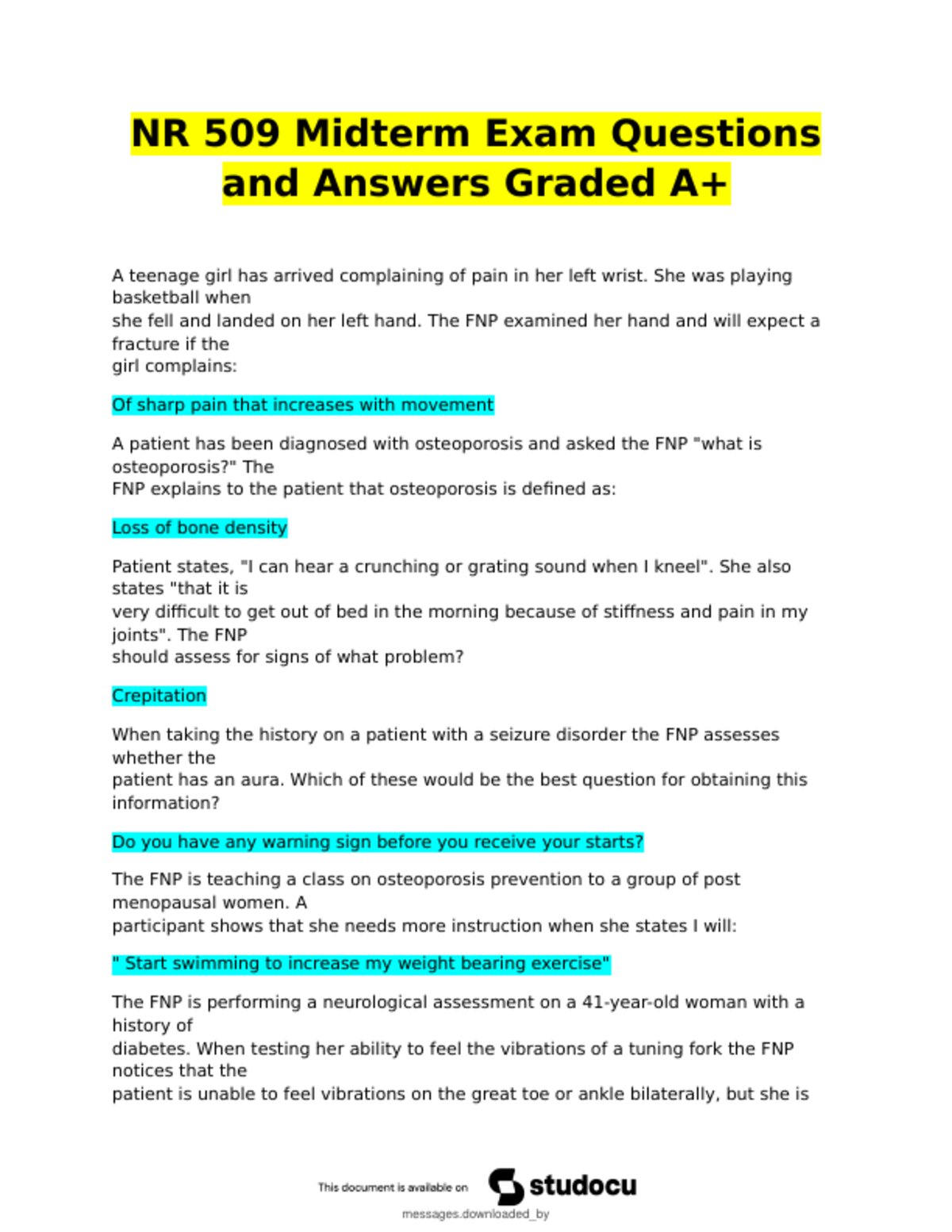 NR 509 MIDTERM EXAM ACTUAL 2026/2027| Advanced Physical Assessment Midterm Practice Questions | Ver preview