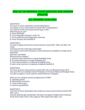 AZ-104 Microsoft Azure Administrator Renewal Exam Study Guide | Practice Questions & Notes
