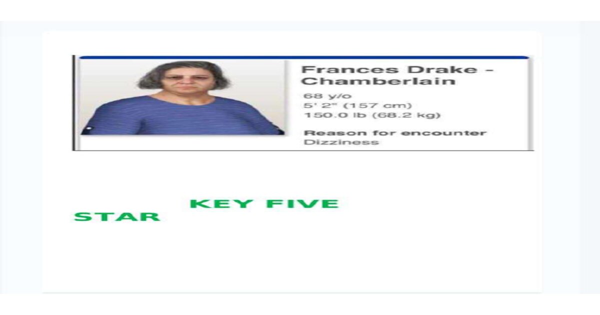 iHUMAN CASE STUDY FRANCES DRAKE-CHAMBERLAIN DIZZINESS ENCOUNTER - COMPREHENSIVE EXAM NOTES