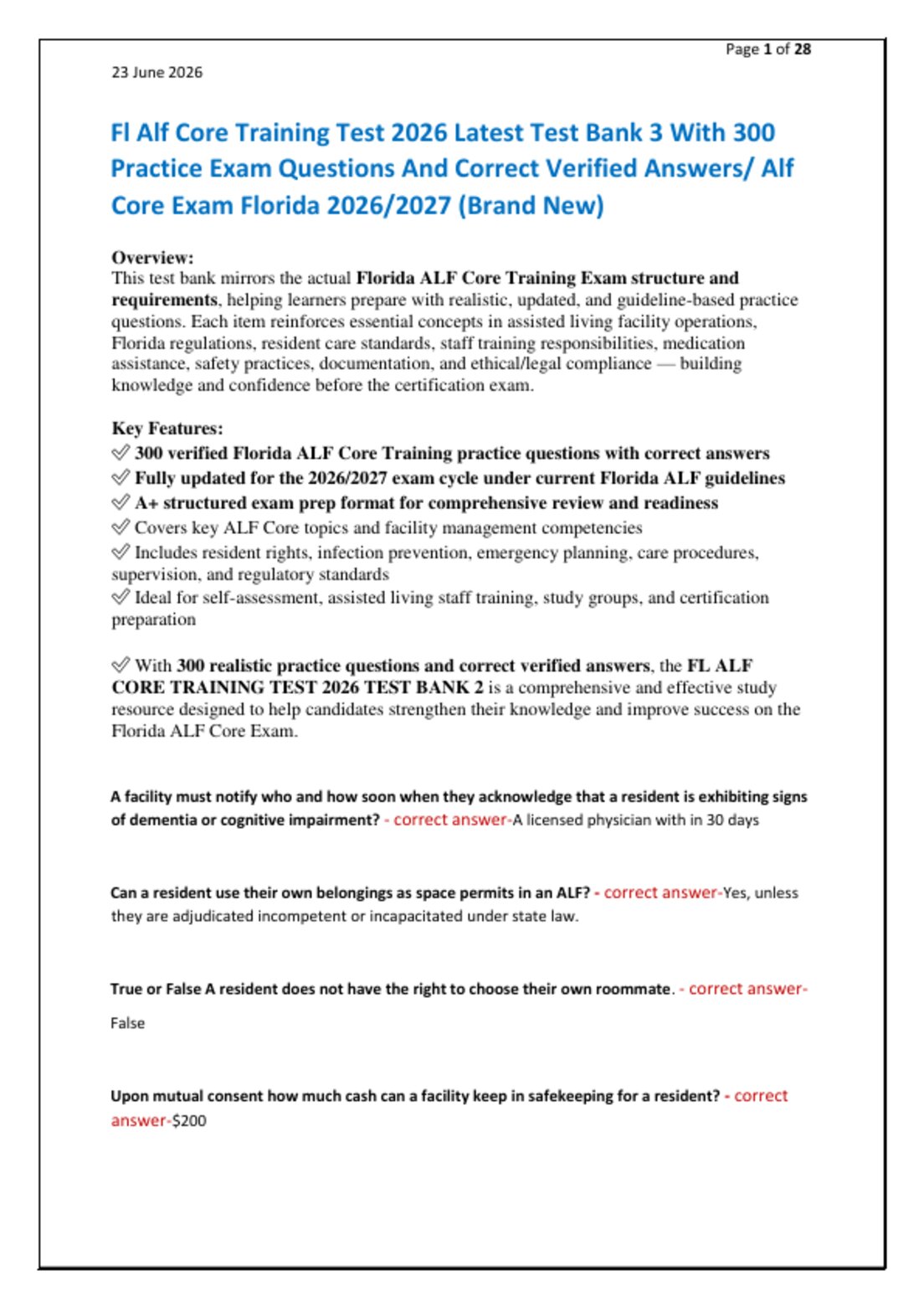 Fl Alf Core Training Test 2026 Latest Test Bank 3 With 300   Practice Exam Questions And Correct Verified Answers/ Alf  Core Exam Florida 2026/2027 (Brand New)