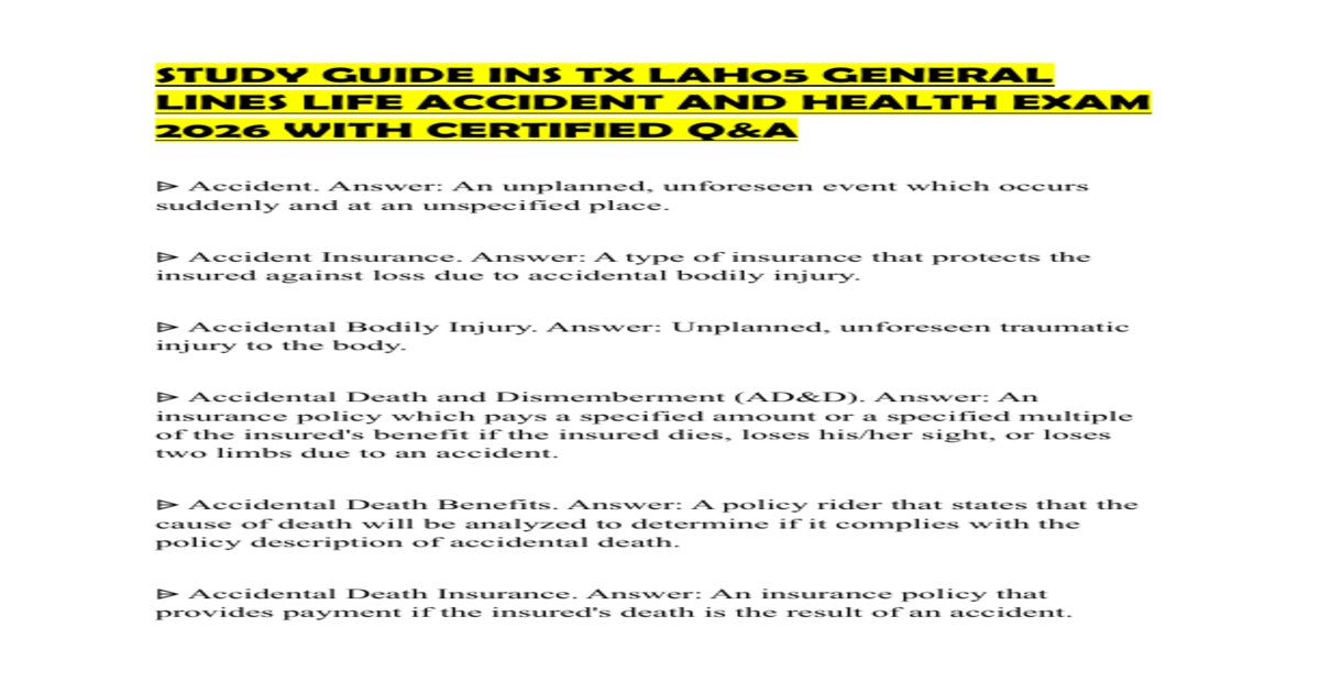 Study guide ins tx lah05 general lines life accident and health