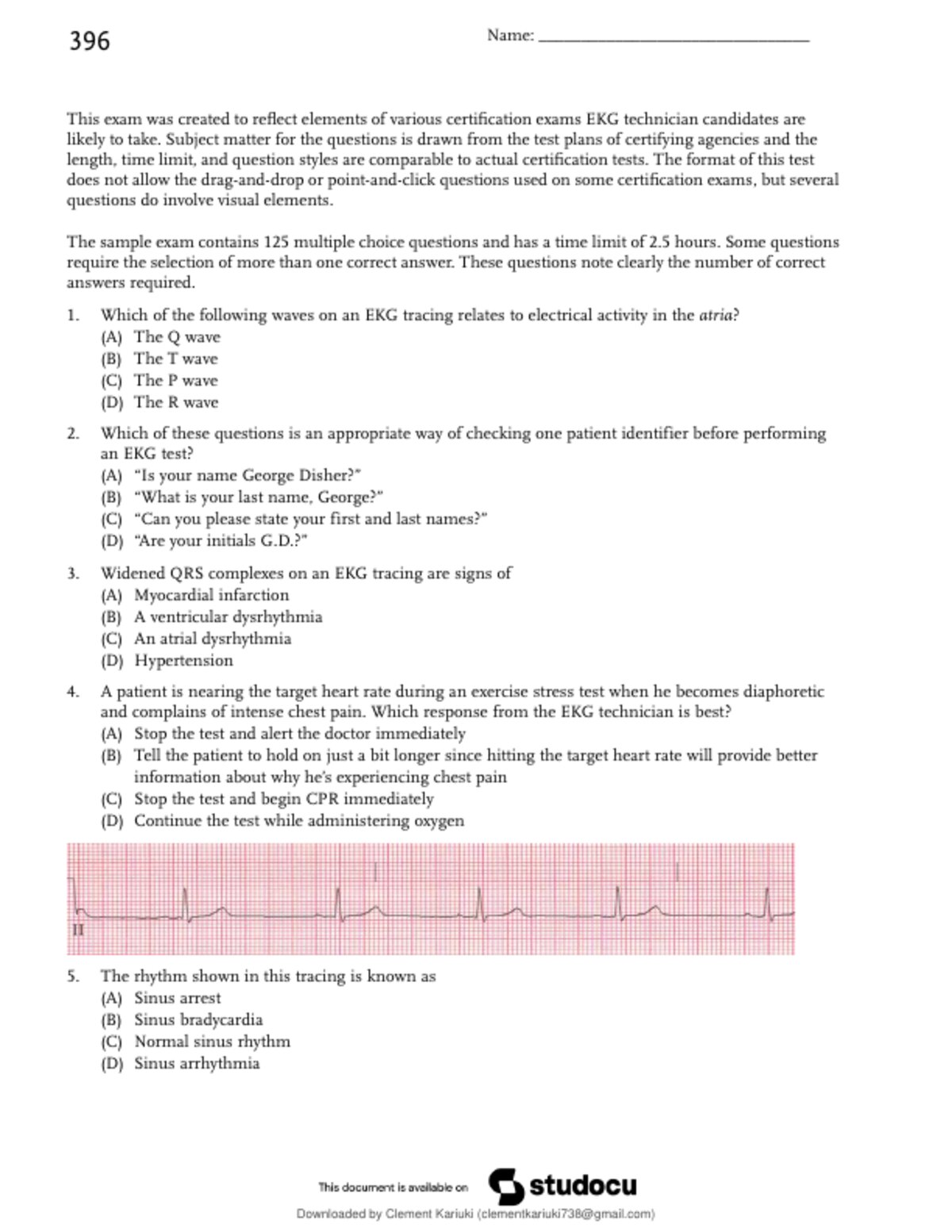 APEX EKG Test/ 41 Questions with Detailed Solutions and Diagrams. preview