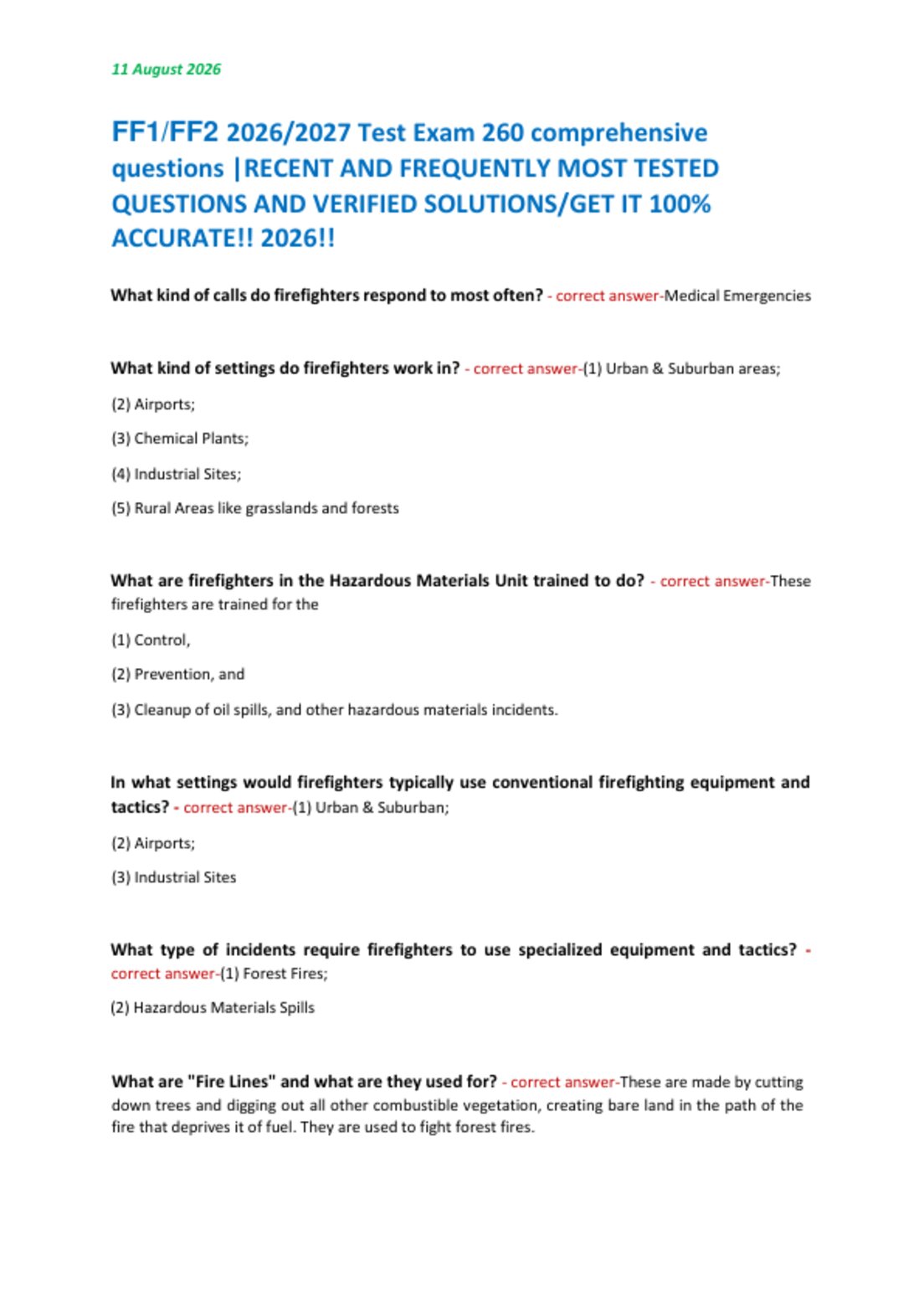 FF1/FF2 2026/2027 Test Exam 260 comprehensive  questions |RECENT AND FREQUENTLY MOST TESTED  QUESTIONS AND VERIFIED SOLUTIONS/GET IT 100%  ACCURATE!! 2026!!