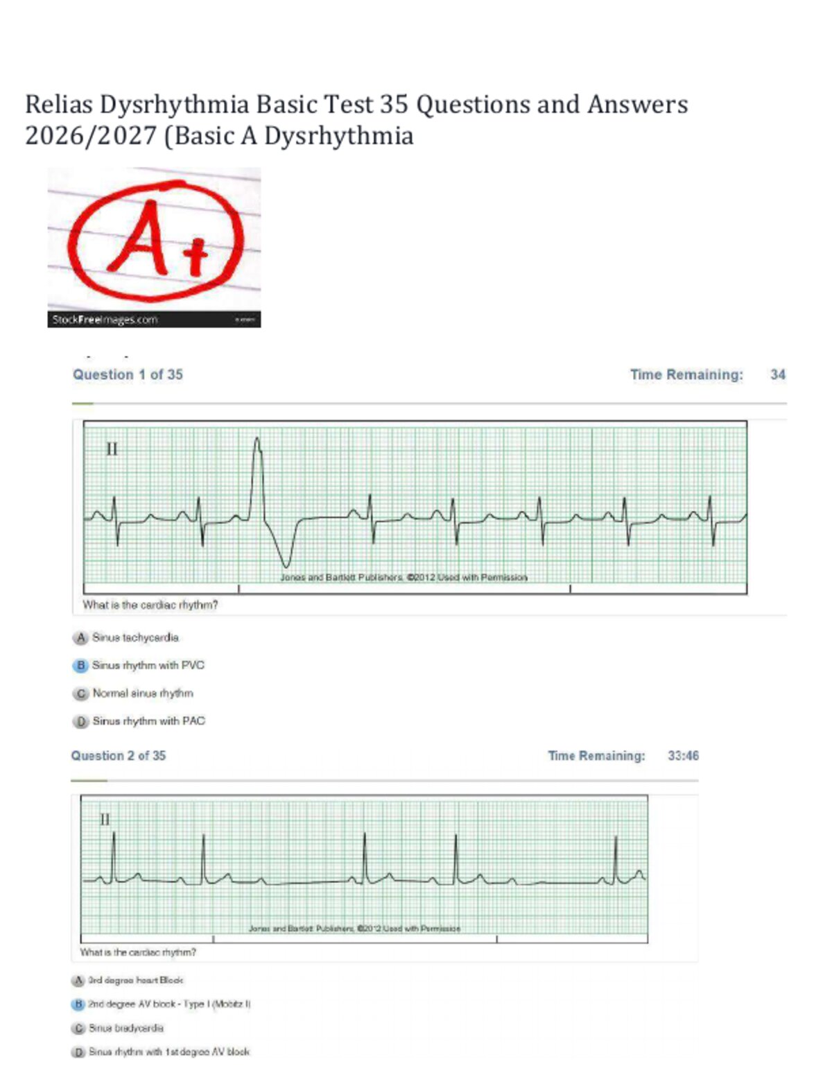Relias Dysrhythmia Basic Test 35 Questions and Answers 2026/2027 (Basic A Dysrhythmia