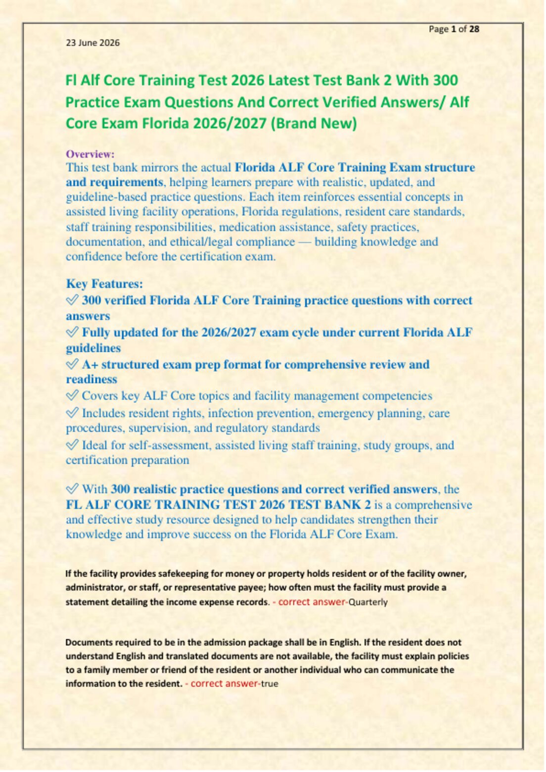 Fl Alf Core Training Test 2026 Latest Test Bank 2 With 300   Practice Exam Questions And Correct Verified Answers/ Alf  Core Exam Florida 2026/2027 (Brand New)