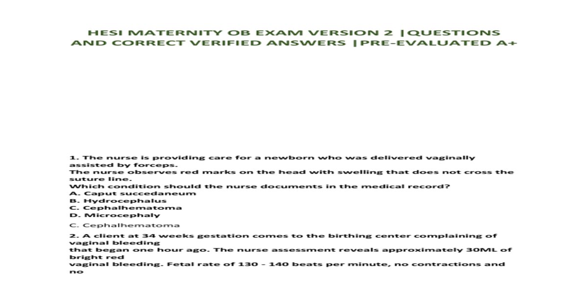 Hesi maternity ob exam version 2