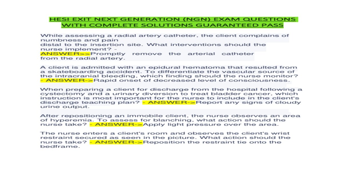 Hesi exit next generation ngn exam questions with complete solutions